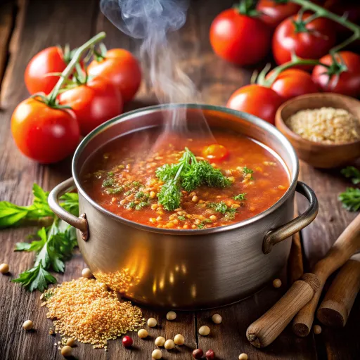 ซุปหัวหอมมะเขือเทศกับหอมแดงและข้าวฟ่าง