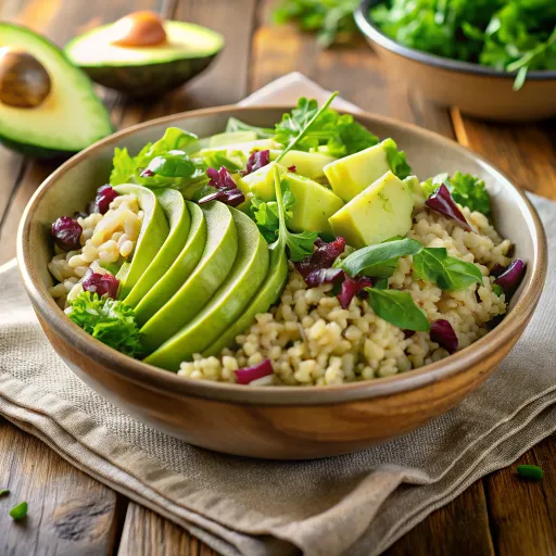 ข้าวสวยเต็มสีสันกับอะโวคาโดและโลล่าสลัด